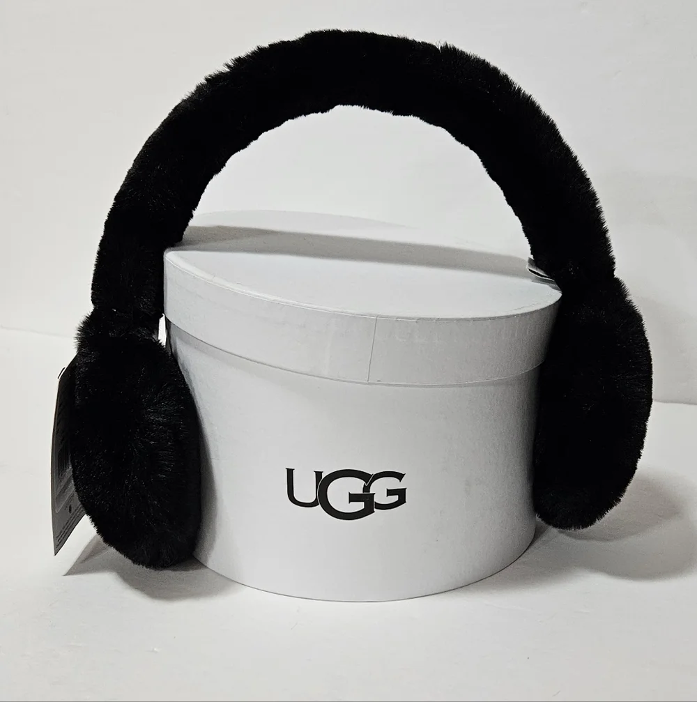UGG Classic Black Faux Fur Earmuffs - Picture 1 of 6